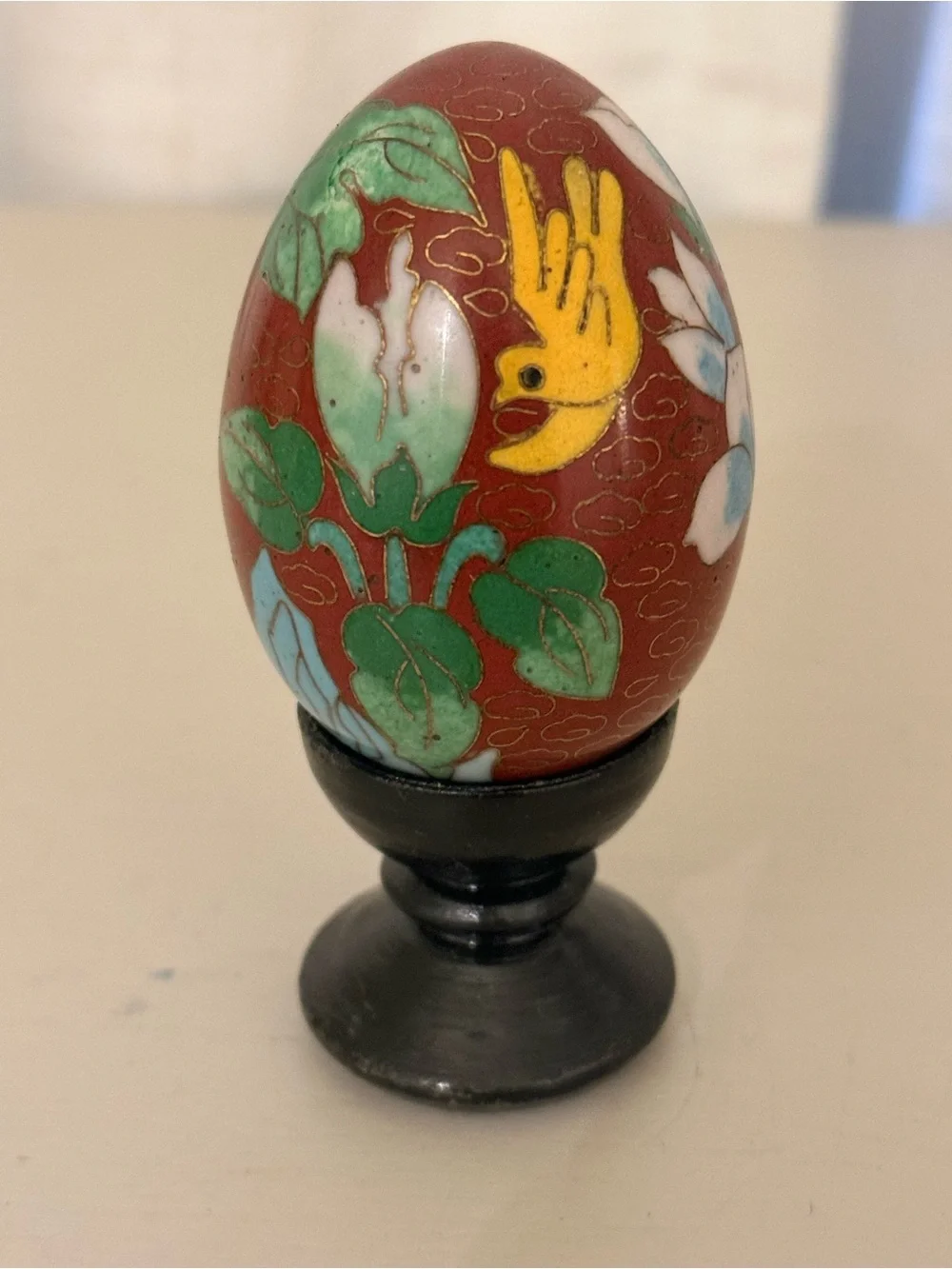 Vtg Chinese Cloisonne Egg 2.5” Red *NO STAND